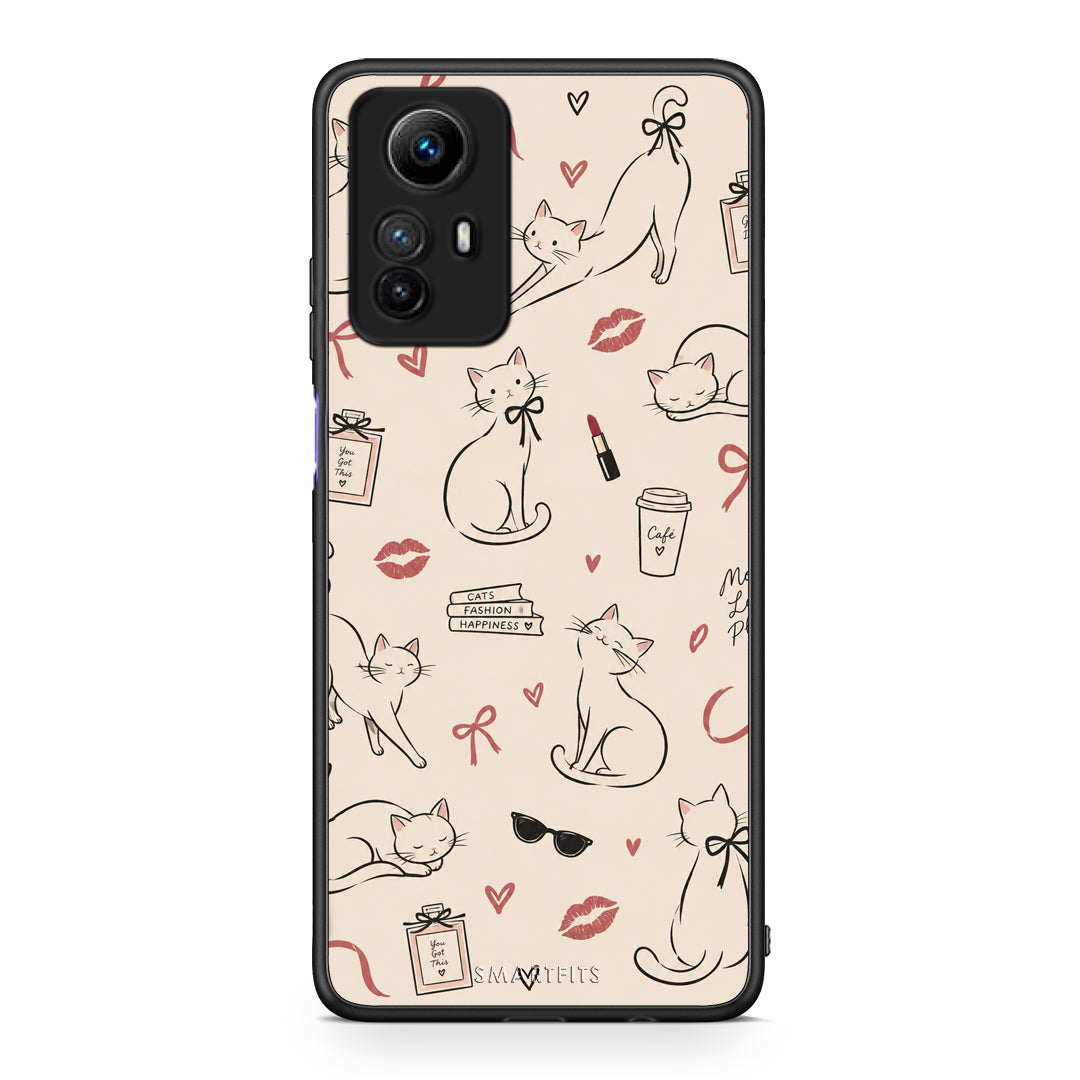 Θήκη Xiaomi Redmi Note 12S Minimal Cat and Fashion Doodles on Cream από τη Smartfits με σχέδιο στο πίσω μέρος και μαύρο περίβλημα | Xiaomi Redmi Note 12S Minimal Cat and Fashion Doodles on Cream case with colorful back and black bezels