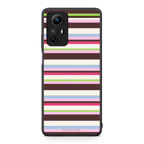 Θήκη Xiaomi Redmi Note 12S Multicolour Horizontal Stripes από τη Smartfits με σχέδιο στο πίσω μέρος και μαύρο περίβλημα | Xiaomi Redmi Note 12S Multicolour Horizontal Stripes case with colorful back and black bezels