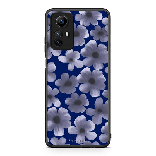 Θήκη Xiaomi Redmi Note 12S Pale Blue Flowers on Navy από τη Smartfits με σχέδιο στο πίσω μέρος και μαύρο περίβλημα | Xiaomi Redmi Note 12S Pale Blue Flowers on Navy case with colorful back and black bezels