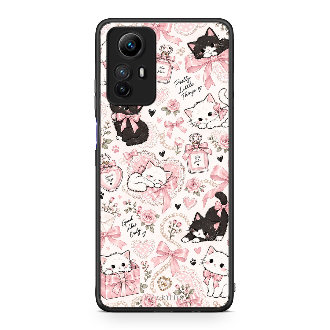 Θήκη Xiaomi Redmi Note 12S Pink Bows and Kittens Collage από τη Smartfits με σχέδιο στο πίσω μέρος και μαύρο περίβλημα | Xiaomi Redmi Note 12S Pink Bows and Kittens Collage case with colorful back and black bezels