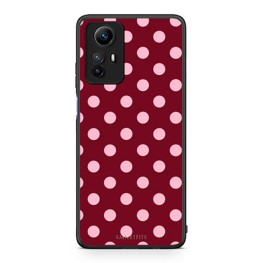 Θήκη Xiaomi Redmi Note 12S Pink Polka Dots on Burgundy από τη Smartfits με σχέδιο στο πίσω μέρος και μαύρο περίβλημα | Xiaomi Redmi Note 12S Pink Polka Dots on Burgundy case with colorful back and black bezels