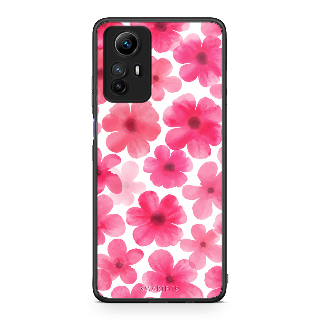 Θήκη Xiaomi Redmi Note 12S Pink Watercolour Flowers on White από τη Smartfits με σχέδιο στο πίσω μέρος και μαύρο περίβλημα | Xiaomi Redmi Note 12S Pink Watercolour Flowers on White case with colorful back and black bezels