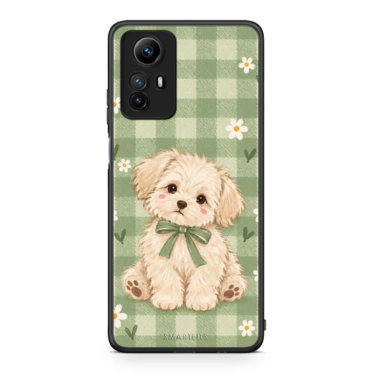 Θήκη Xiaomi Redmi Note 12S Puppy and Daisies on Sage Gingham από τη Smartfits με σχέδιο στο πίσω μέρος και μαύρο περίβλημα | Xiaomi Redmi Note 12S Puppy and Daisies on Sage Gingham case with colorful back and black bezels