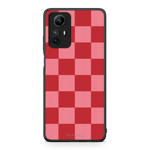 Θήκη Xiaomi Redmi Note 12S Red and Pink Striped Checks από τη Smartfits με σχέδιο στο πίσω μέρος και μαύρο περίβλημα | Xiaomi Redmi Note 12S Red and Pink Striped Checks case with colorful back and black bezels