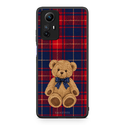 Θήκη Xiaomi Redmi Note 12S Teddy Bear on Red and Navy Tartan από τη Smartfits με σχέδιο στο πίσω μέρος και μαύρο περίβλημα | Xiaomi Redmi Note 12S Teddy Bear on Red and Navy Tartan case with colorful back and black bezels