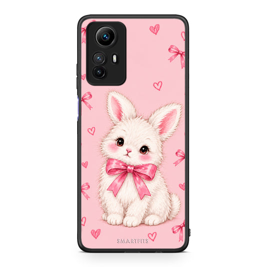 Θήκη Xiaomi Redmi Note 12S White Bunny and Pink Bows από τη Smartfits με σχέδιο στο πίσω μέρος και μαύρο περίβλημα | Xiaomi Redmi Note 12S White Bunny and Pink Bows case with colorful back and black bezels