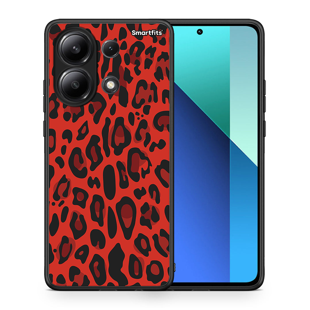 Θήκη Xiaomi Redmi Note 13 4G Red Leopard Animal από τη Smartfits με σχέδιο στο πίσω μέρος και μαύρο περίβλημα | Xiaomi Redmi Note 13 4G Red Leopard Animal case with colorful back and black bezels