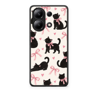 Θήκη Xiaomi Redmi Note 13 4G Black Kittens and Pink Bows on Cream Large από τη Smartfits με σχέδιο στο πίσω μέρος και μαύρο περίβλημα | Xiaomi Redmi Note 13 4G Black Kittens and Pink Bows on Cream Large case with colorful back and black bezels