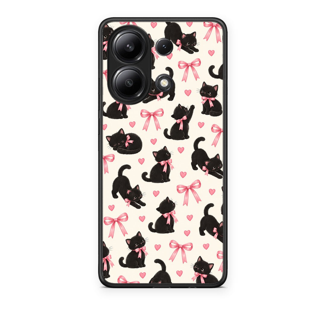 Θήκη Xiaomi Redmi Note 13 4G Black Kittens and Pink Bows on Cream Small από τη Smartfits με σχέδιο στο πίσω μέρος και μαύρο περίβλημα | Xiaomi Redmi Note 13 4G Black Kittens and Pink Bows on Cream Small case with colorful back and black bezels