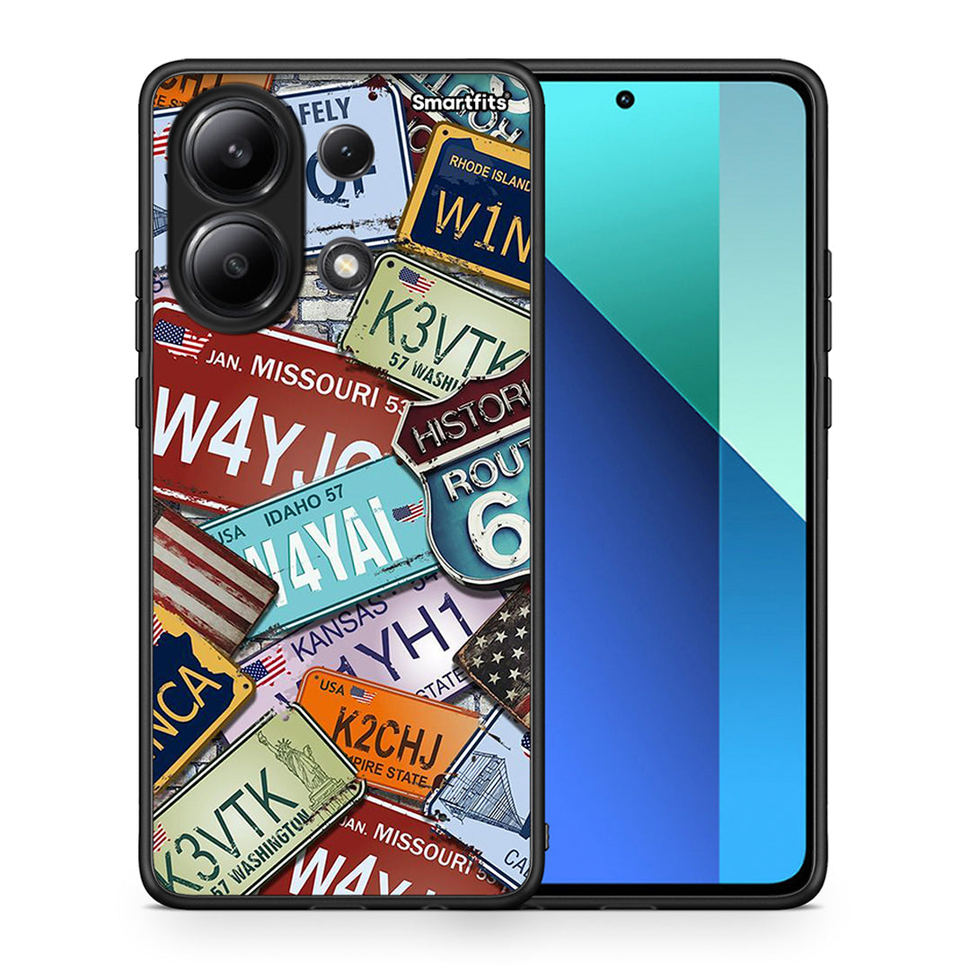 Θήκη Xiaomi Redmi Note 13 4G Car Plates από τη Smartfits με σχέδιο στο πίσω μέρος και μαύρο περίβλημα | Xiaomi Redmi Note 13 4G Car Plates case with colorful back and black bezels