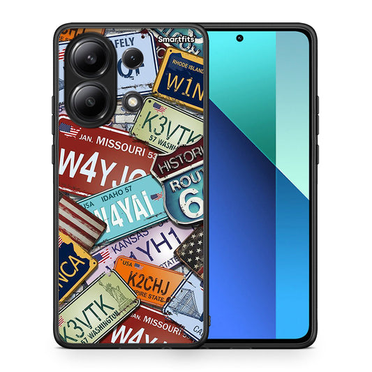 Θήκη Xiaomi Redmi Note 13 4G Car Plates από τη Smartfits με σχέδιο στο πίσω μέρος και μαύρο περίβλημα | Xiaomi Redmi Note 13 4G Car Plates case with colorful back and black bezels