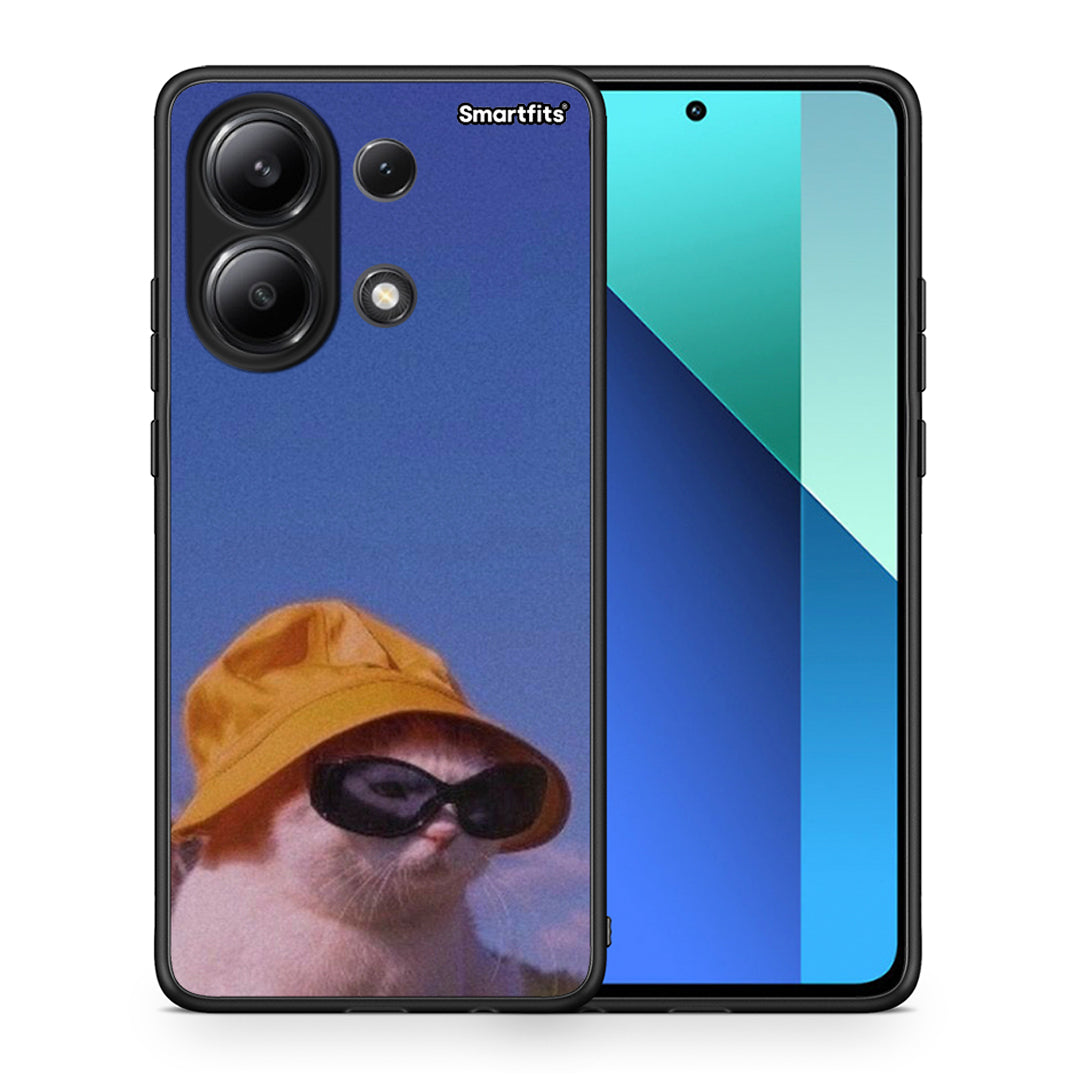 Θήκη Xiaomi Redmi Note 13 4G Cat Diva από τη Smartfits με σχέδιο στο πίσω μέρος και μαύρο περίβλημα | Xiaomi Redmi Note 13 4G Cat Diva case with colorful back and black bezels