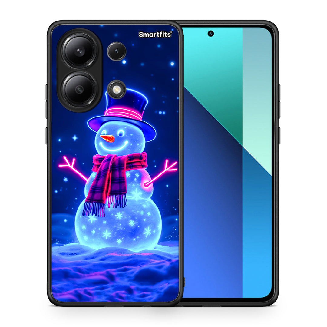 Θήκη Xiaomi Redmi Note 13 4G Christmas Neon Snowman από τη Smartfits με σχέδιο στο πίσω μέρος και μαύρο περίβλημα | Xiaomi Redmi Note 13 4G Christmas Neon Snowman case with colorful back and black bezels