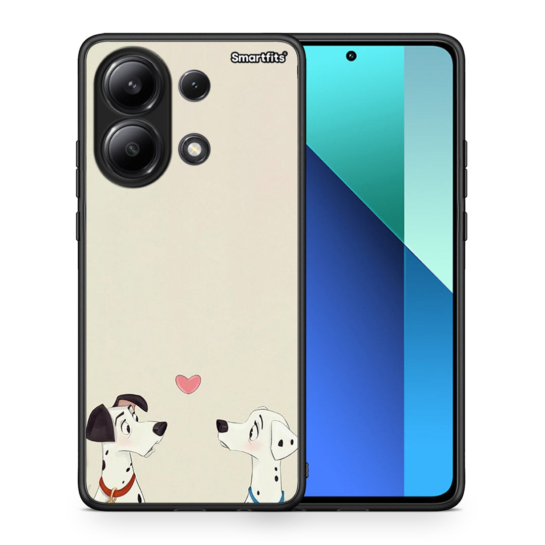 Θήκη Xiaomi Redmi Note 13 4G Dalmatians Love από τη Smartfits με σχέδιο στο πίσω μέρος και μαύρο περίβλημα | Xiaomi Redmi Note 13 4G Dalmatians Love case with colorful back and black bezels