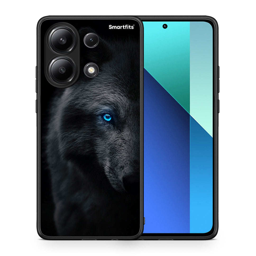 Θήκη Xiaomi Redmi Note 13 4G Dark Wolf από τη Smartfits με σχέδιο στο πίσω μέρος και μαύρο περίβλημα | Xiaomi Redmi Note 13 4G Dark Wolf case with colorful back and black bezels