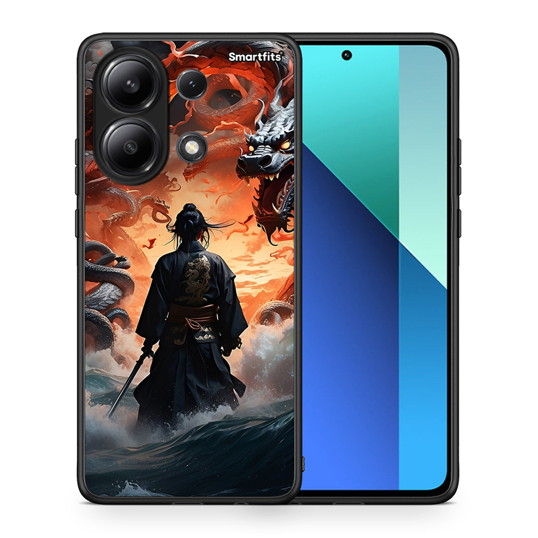 Θήκη Xiaomi Redmi Note 13 4G Dragons Fight από τη Smartfits με σχέδιο στο πίσω μέρος και μαύρο περίβλημα | Xiaomi Redmi Note 13 4G Dragons Fight case with colorful back and black bezels