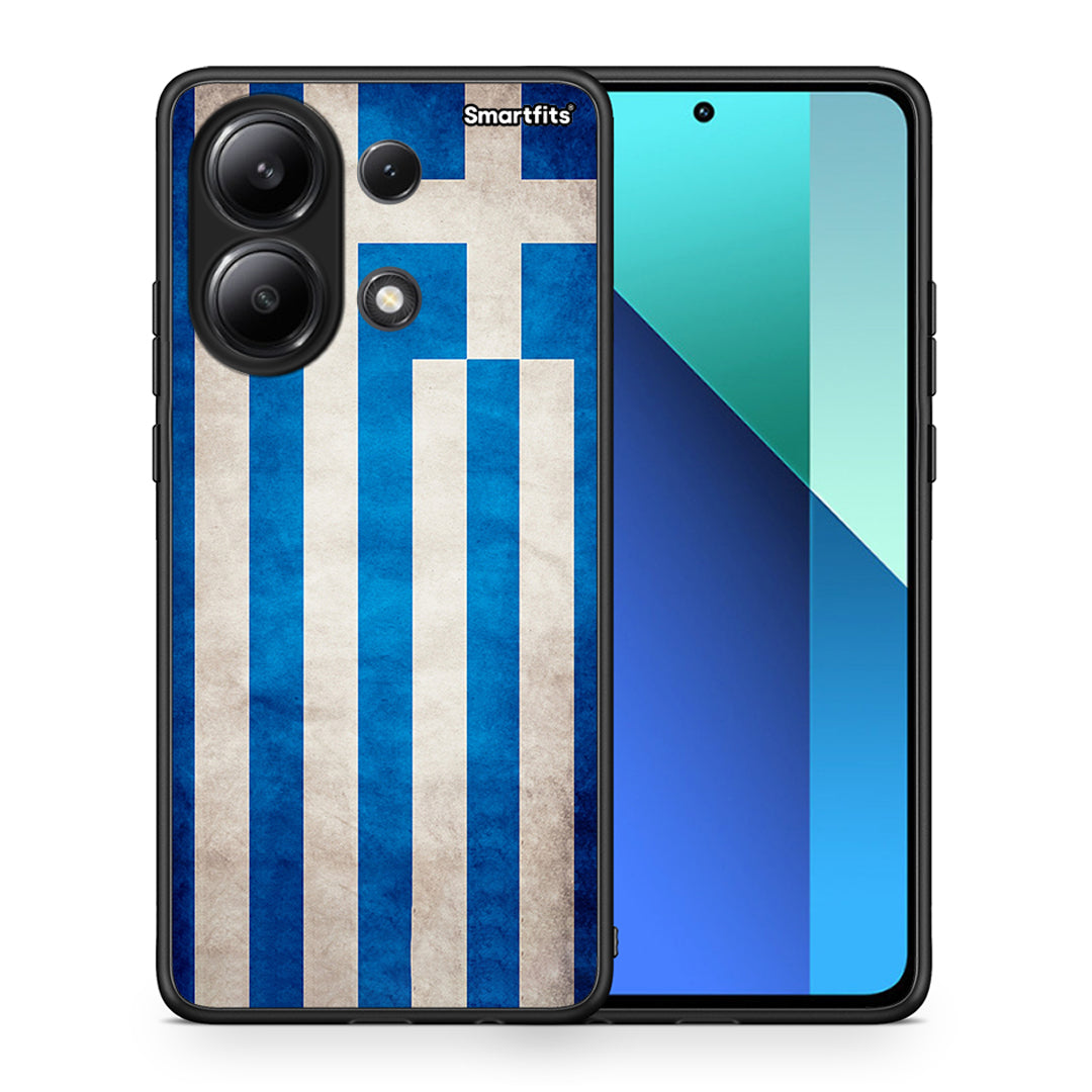 Θήκη Xiaomi Redmi Note 13 4G Greek Flag από τη Smartfits με σχέδιο στο πίσω μέρος και μαύρο περίβλημα | Xiaomi Redmi Note 13 4G Greek Flag case with colorful back and black bezels