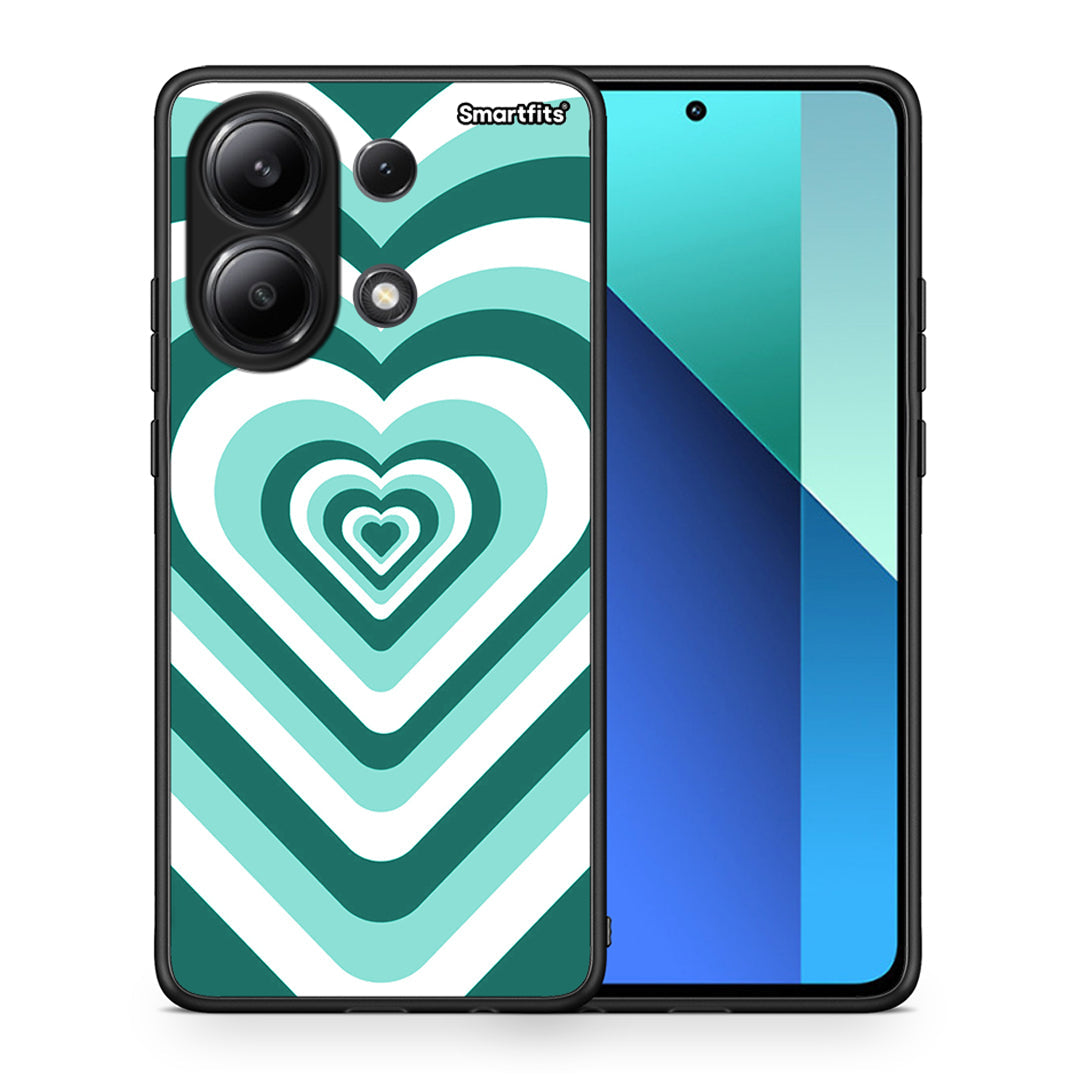 Θήκη Xiaomi Redmi Note 13 4G Green Hearts από τη Smartfits με σχέδιο στο πίσω μέρος και μαύρο περίβλημα | Xiaomi Redmi Note 13 4G Green Hearts case with colorful back and black bezels