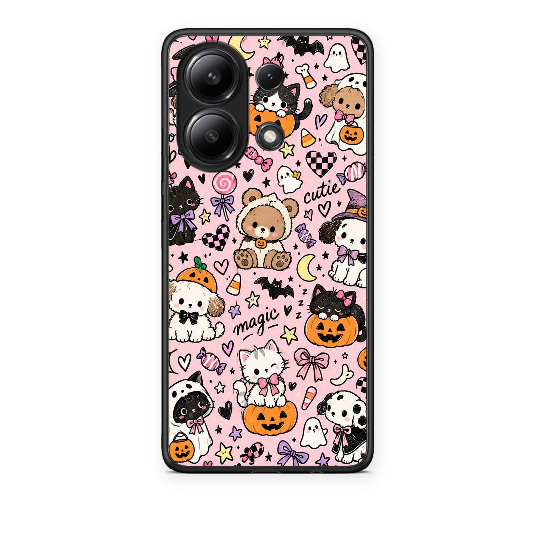 Θήκη Xiaomi Redmi Note 13 4G Halloween Cute Animals on Pink από τη Smartfits με σχέδιο στο πίσω μέρος και μαύρο περίβλημα | Xiaomi Redmi Note 13 4G Halloween Cute Animals on Pink case with colorful back and black bezels