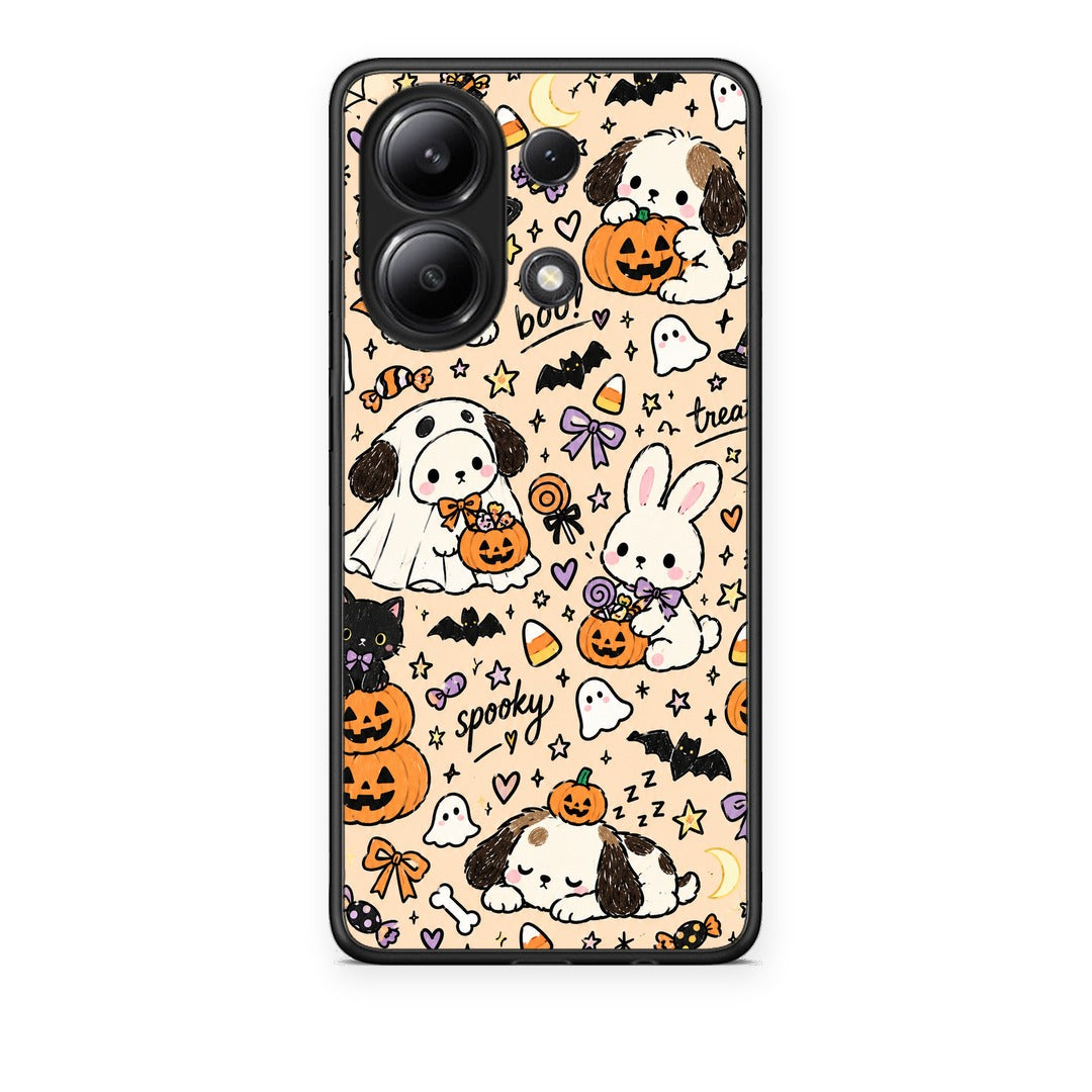 Θήκη Xiaomi Redmi Note 13 4G Halloween Puppies and Friends on Cream από τη Smartfits με σχέδιο στο πίσω μέρος και μαύρο περίβλημα | Xiaomi Redmi Note 13 4G Halloween Puppies and Friends on Cream case with colorful back and black bezels