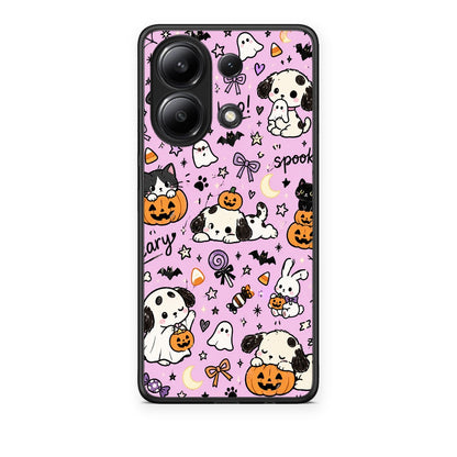 Θήκη Xiaomi Redmi Note 13 4G Halloween Puppies and Friends on Lilac από τη Smartfits με σχέδιο στο πίσω μέρος και μαύρο περίβλημα | Xiaomi Redmi Note 13 4G Halloween Puppies and Friends on Lilac case with colorful back and black bezels