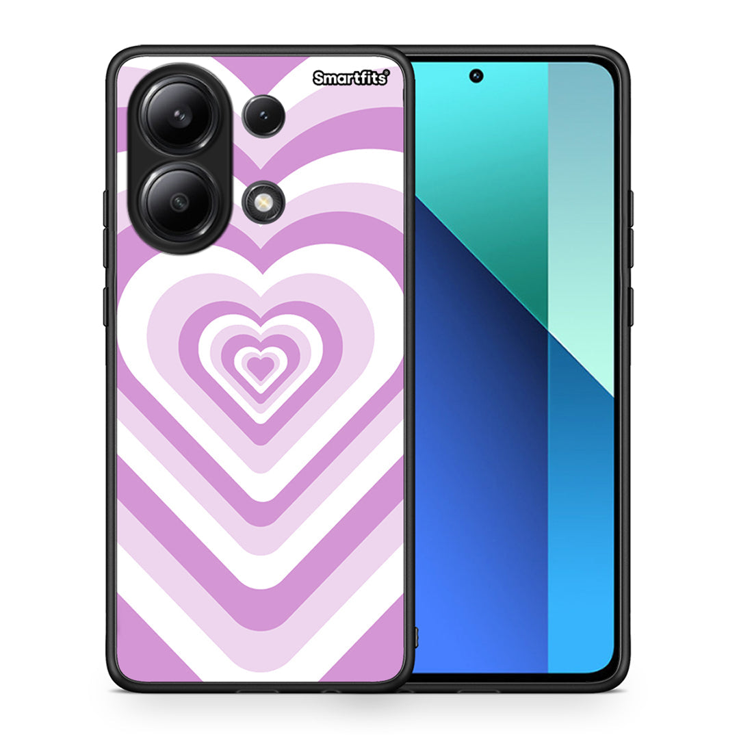 Θήκη Xiaomi Redmi Note 13 4G Lilac Hearts από τη Smartfits με σχέδιο στο πίσω μέρος και μαύρο περίβλημα | Xiaomi Redmi Note 13 4G Lilac Hearts case with colorful back and black bezels