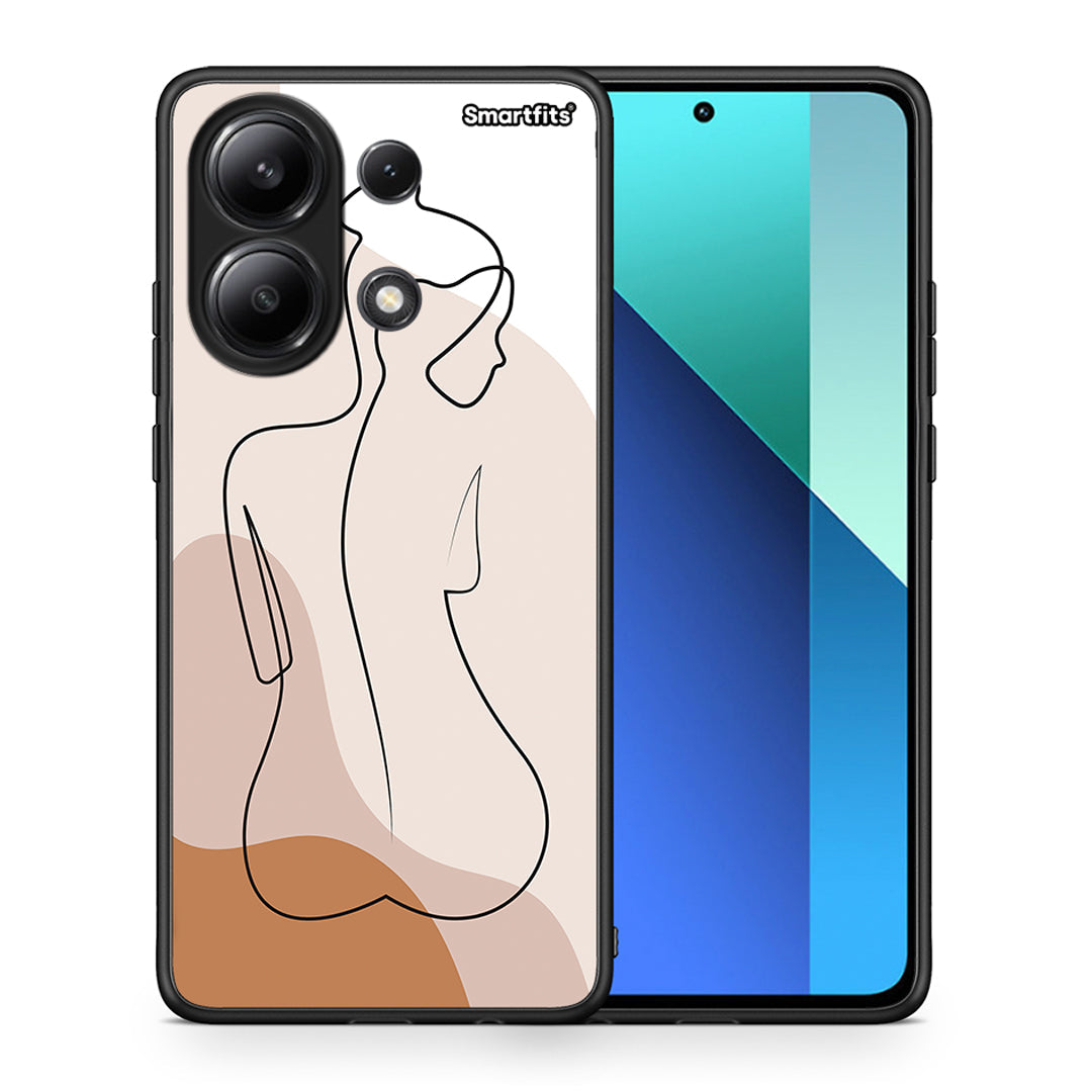 Θήκη Xiaomi Redmi Note 13 4G LineArt Woman από τη Smartfits με σχέδιο στο πίσω μέρος και μαύρο περίβλημα | Xiaomi Redmi Note 13 4G LineArt Woman case with colorful back and black bezels