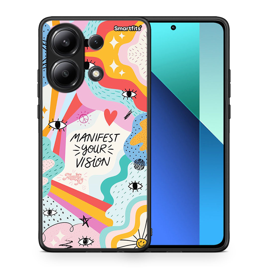 Θήκη Xiaomi Redmi Note 13 4G Manifest Your Vision από τη Smartfits με σχέδιο στο πίσω μέρος και μαύρο περίβλημα | Xiaomi Redmi Note 13 4G Manifest Your Vision case with colorful back and black bezels