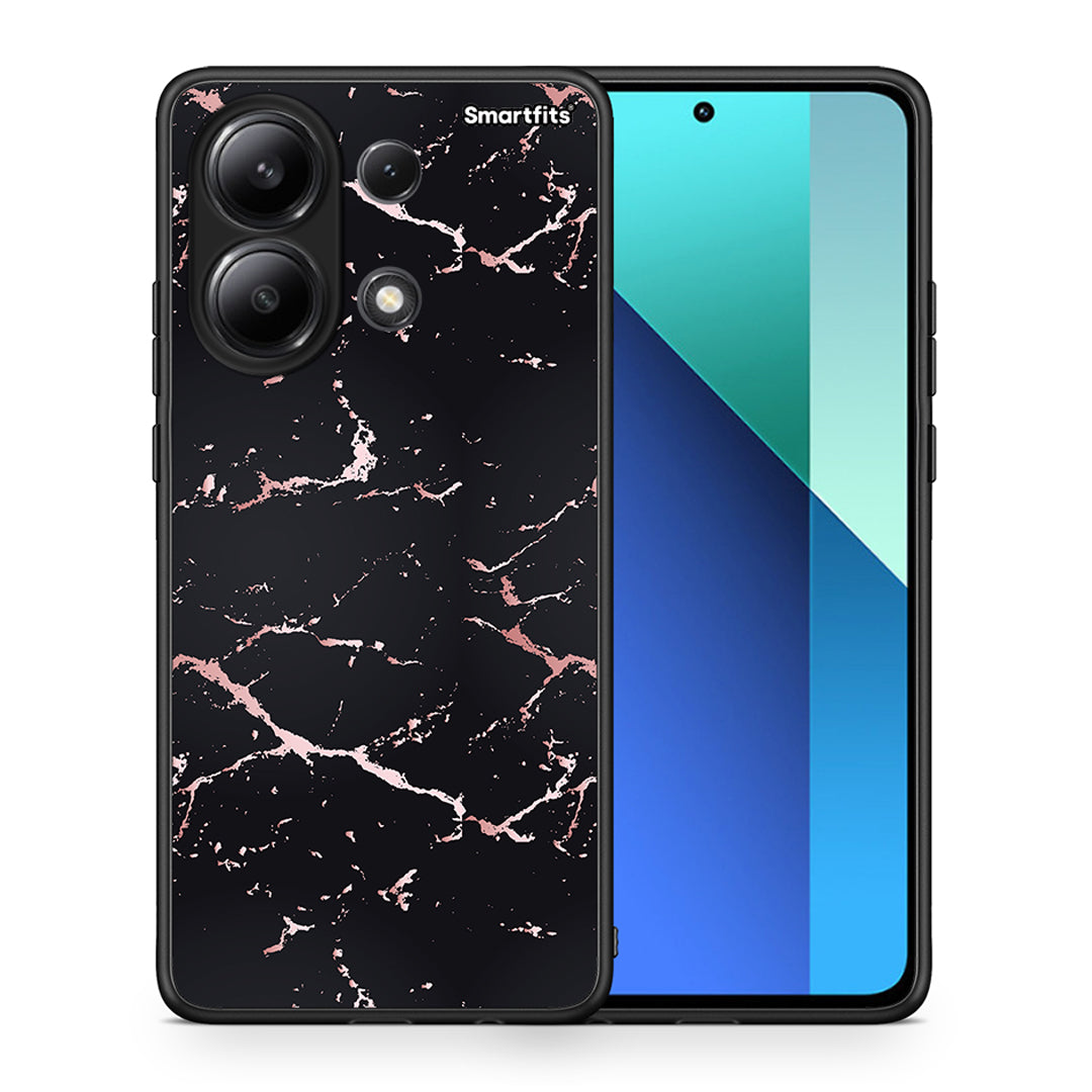 Θήκη Xiaomi Redmi Note 13 4G Black Rosegold Marble από τη Smartfits με σχέδιο στο πίσω μέρος και μαύρο περίβλημα | Xiaomi Redmi Note 13 4G Black Rosegold Marble case with colorful back and black bezels