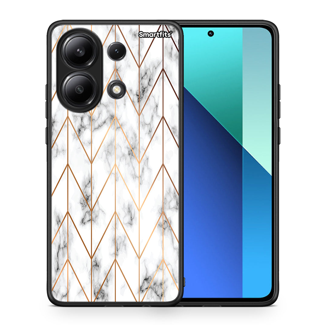 Θήκη Xiaomi Redmi Note 13 4G Gold Geometric Marble από τη Smartfits με σχέδιο στο πίσω μέρος και μαύρο περίβλημα | Xiaomi Redmi Note 13 4G Gold Geometric Marble case with colorful back and black bezels