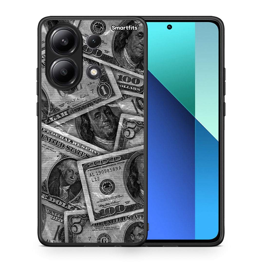 Θήκη Xiaomi Redmi Note 13 4G Money Dollars από τη Smartfits με σχέδιο στο πίσω μέρος και μαύρο περίβλημα | Xiaomi Redmi Note 13 4G Money Dollars case with colorful back and black bezels