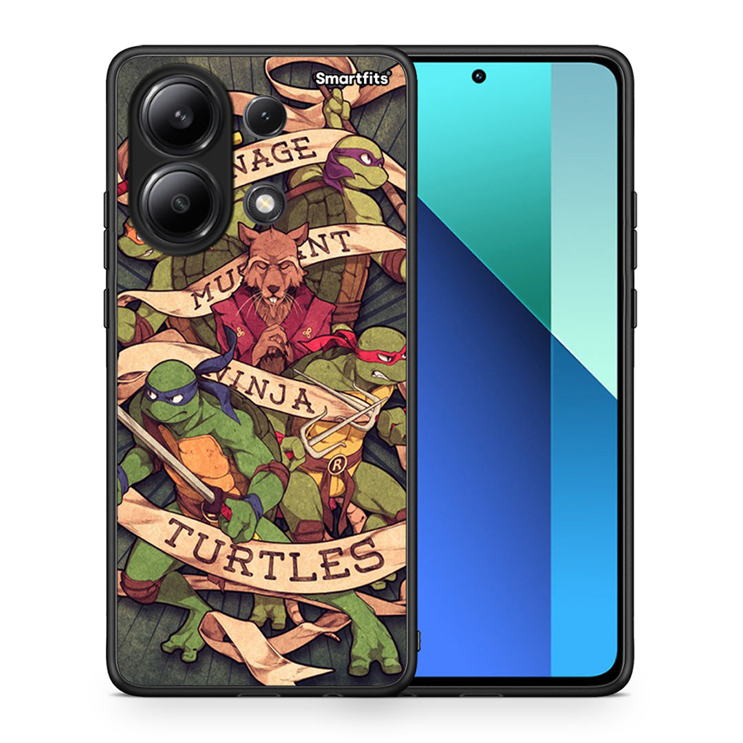 Θήκη Xiaomi Redmi Note 13 4G Ninja Turtles από τη Smartfits με σχέδιο στο πίσω μέρος και μαύρο περίβλημα | Xiaomi Redmi Note 13 4G Ninja Turtles case with colorful back and black bezels