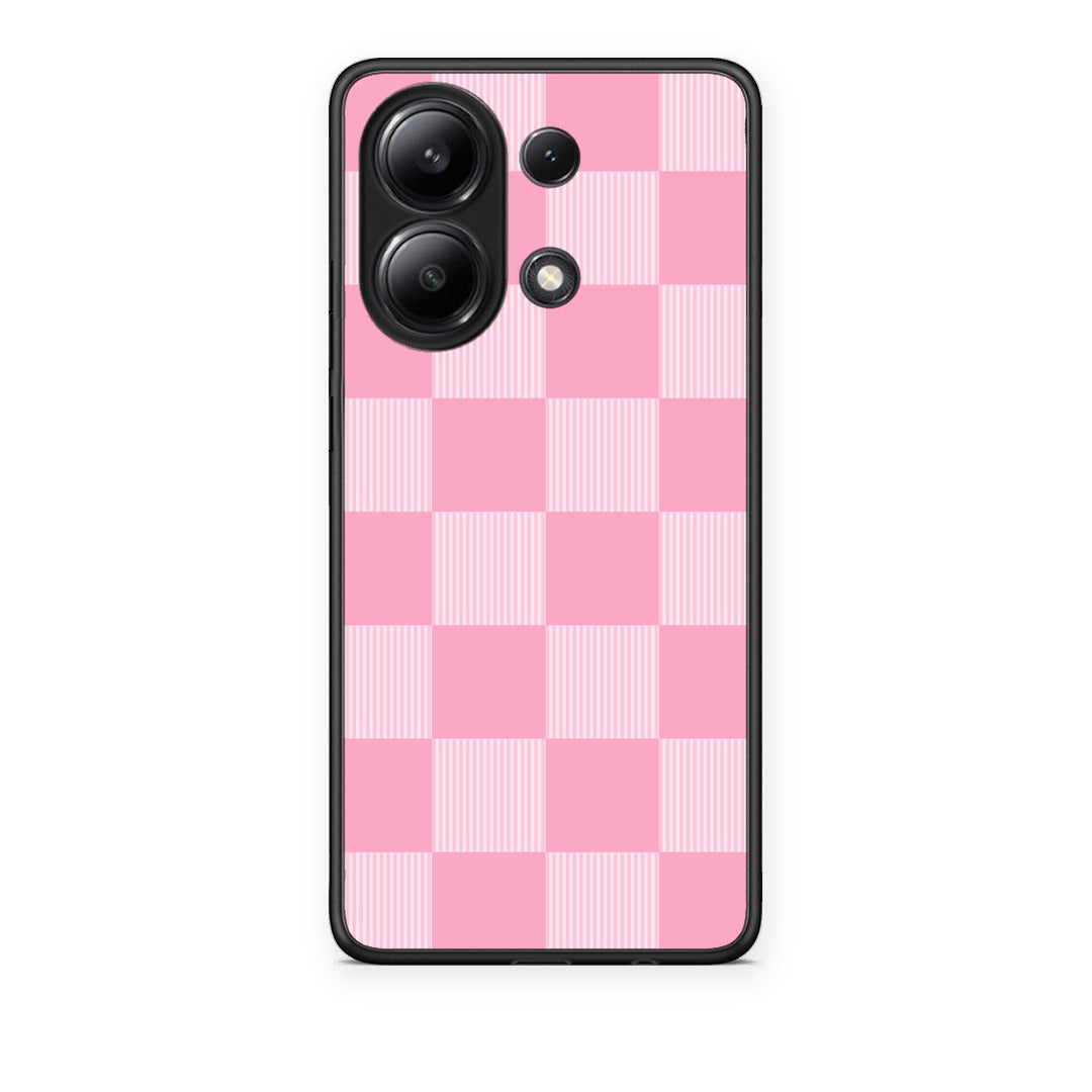 Θήκη Xiaomi Redmi Note 13 4G Pink and White Striped Checks από τη Smartfits με σχέδιο στο πίσω μέρος και μαύρο περίβλημα | Xiaomi Redmi Note 13 4G Pink and White Striped Checks case with colorful back and black bezels