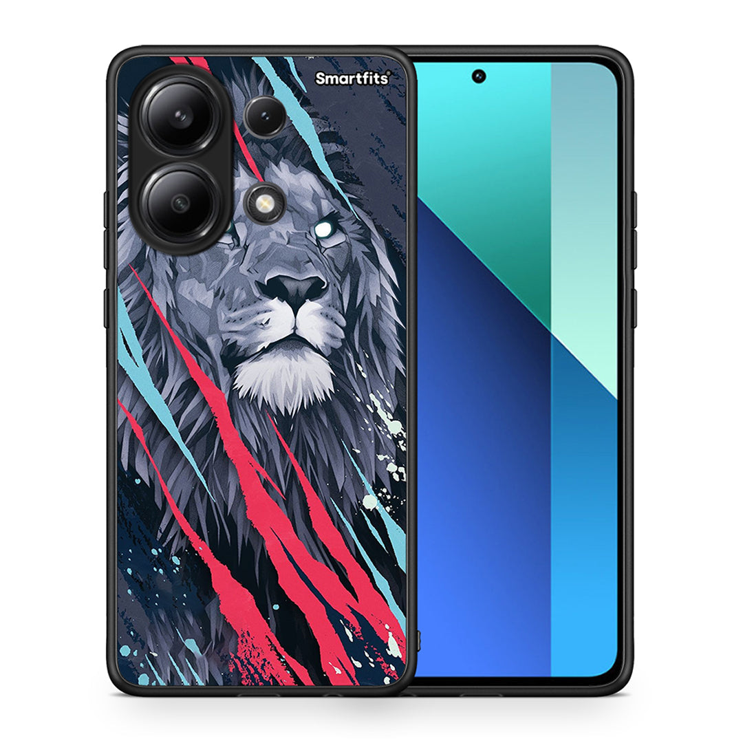 Θήκη Xiaomi Redmi Note 13 4G Lion Designer PopArt από τη Smartfits με σχέδιο στο πίσω μέρος και μαύρο περίβλημα | Xiaomi Redmi Note 13 4G Lion Designer PopArt case with colorful back and black bezels