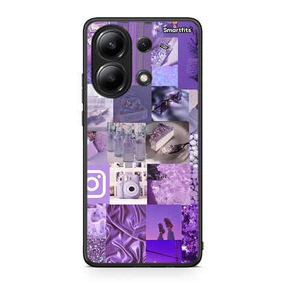 Xiaomi Redmi Note 13 4G Purple Aesthetic Collage θήκη από τη Smartfits με σχέδιο στο πίσω μέρος και μαύρο περίβλημα | Smartphone case with colorful back and black bezels by Smartfits