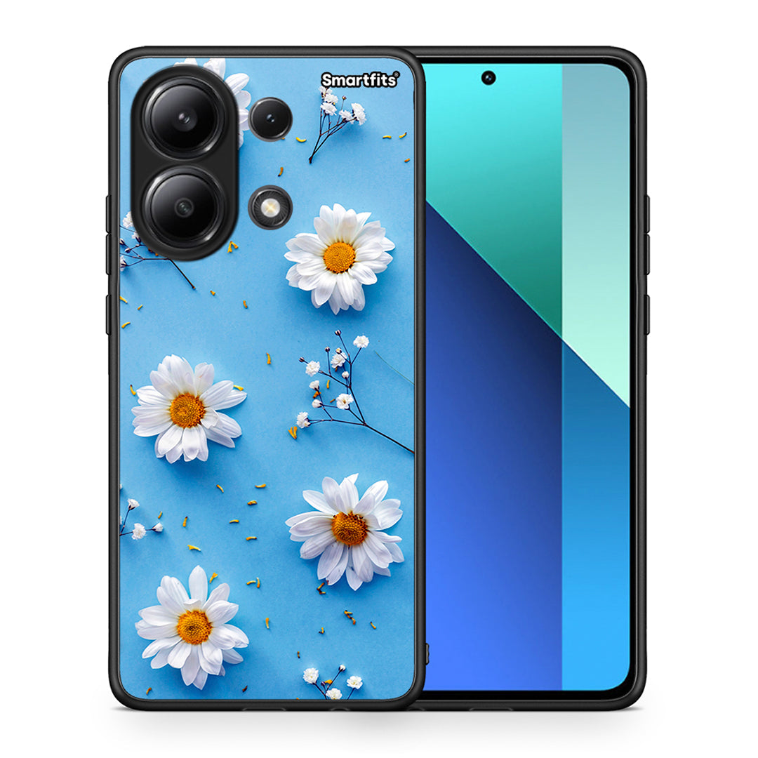 Θήκη Xiaomi Redmi Note 13 4G Real Daisies από τη Smartfits με σχέδιο στο πίσω μέρος και μαύρο περίβλημα | Xiaomi Redmi Note 13 4G Real Daisies case with colorful back and black bezels