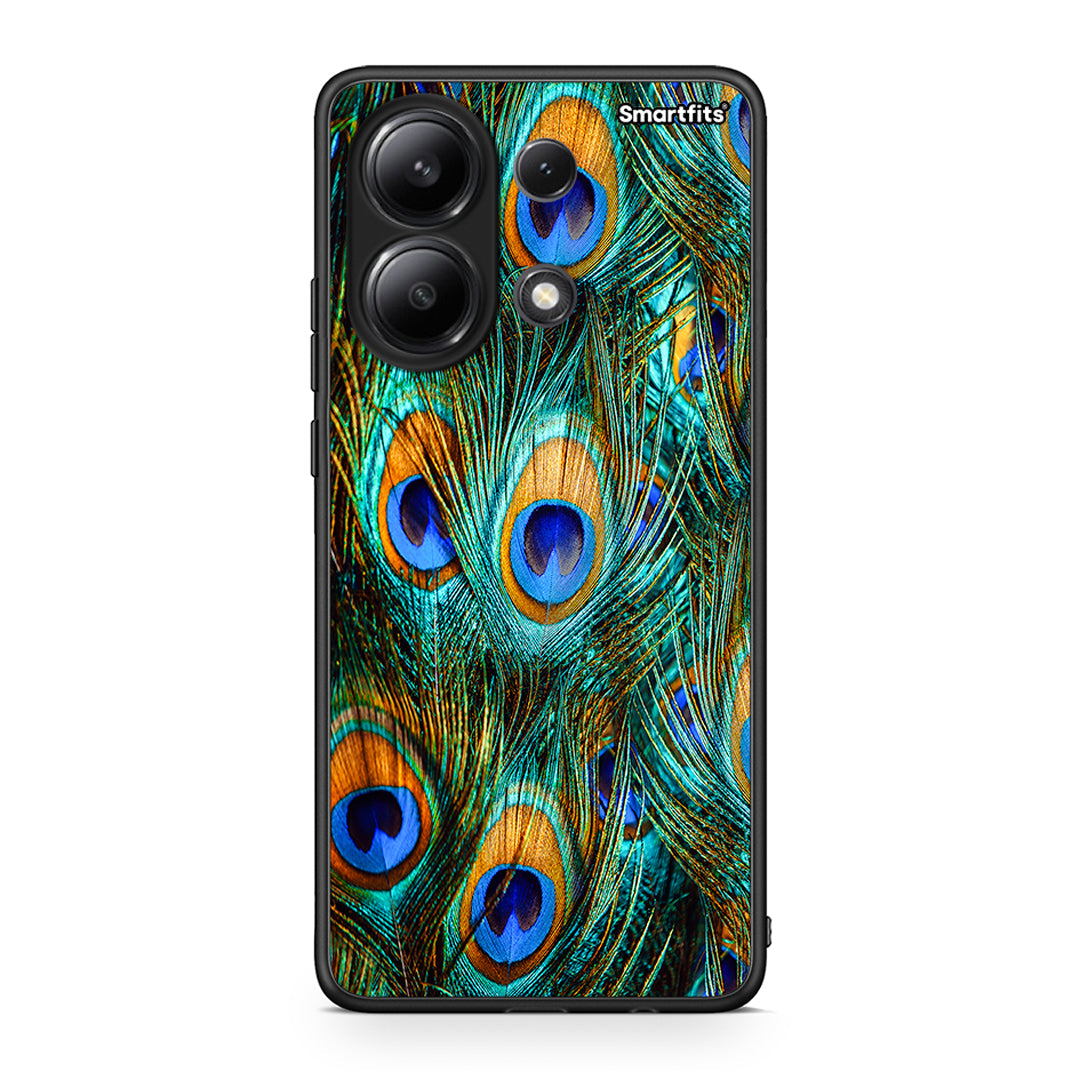 Xiaomi Redmi Note 13 4G Real Peacock Feathers θήκη από τη Smartfits με σχέδιο στο πίσω μέρος και μαύρο περίβλημα | Smartphone case with colorful back and black bezels by Smartfits