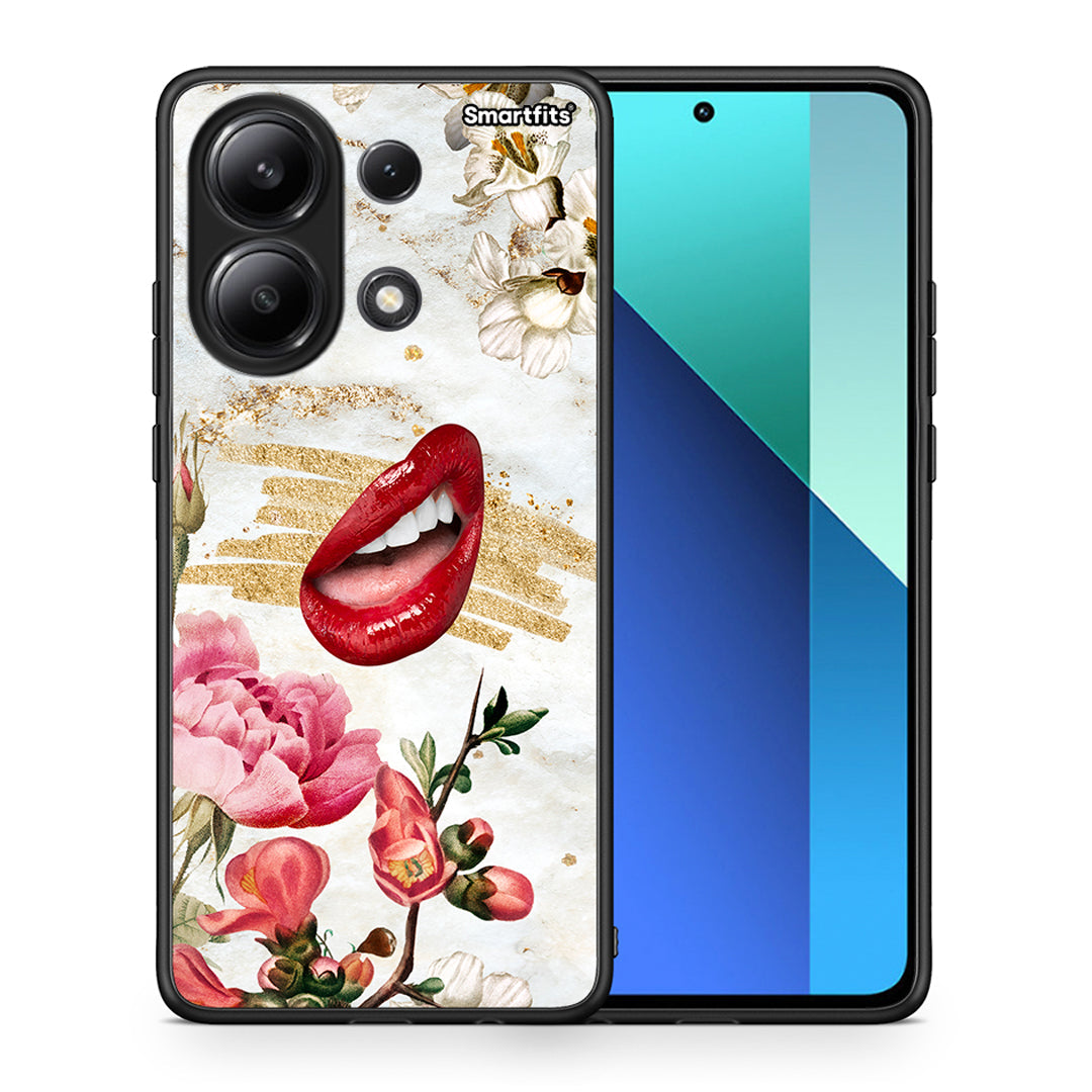 Θήκη Xiaomi Redmi Note 13 4G Red Lips από τη Smartfits με σχέδιο στο πίσω μέρος και μαύρο περίβλημα | Xiaomi Redmi Note 13 4G Red Lips case with colorful back and black bezels