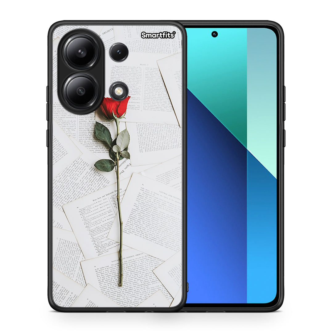 Θήκη Xiaomi Redmi Note 13 4G Red Rose από τη Smartfits με σχέδιο στο πίσω μέρος και μαύρο περίβλημα | Xiaomi Redmi Note 13 4G Red Rose case with colorful back and black bezels