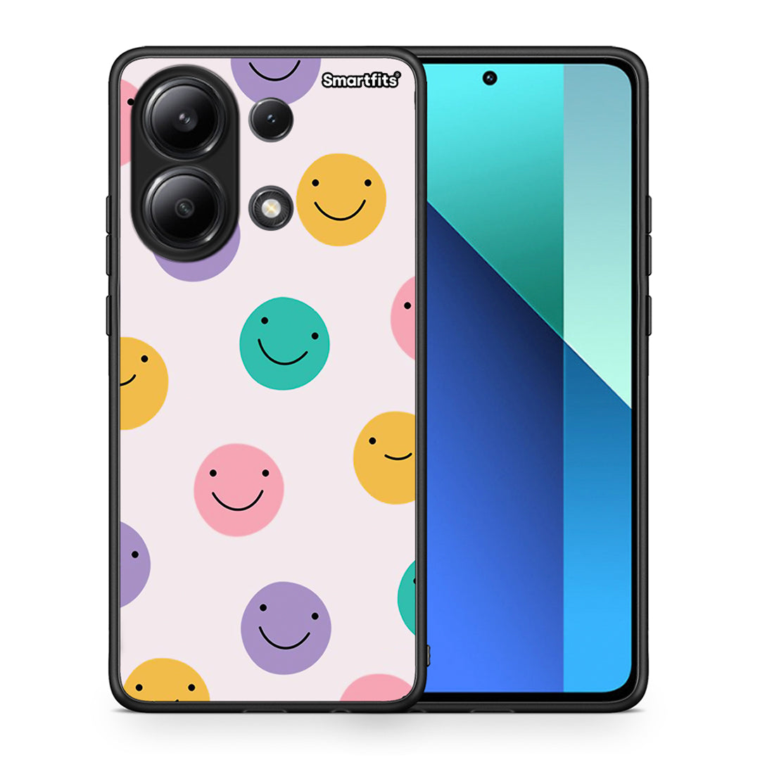 Θήκη Xiaomi Redmi Note 13 4G Smiley Faces από τη Smartfits με σχέδιο στο πίσω μέρος και μαύρο περίβλημα | Xiaomi Redmi Note 13 4G Smiley Faces case with colorful back and black bezels