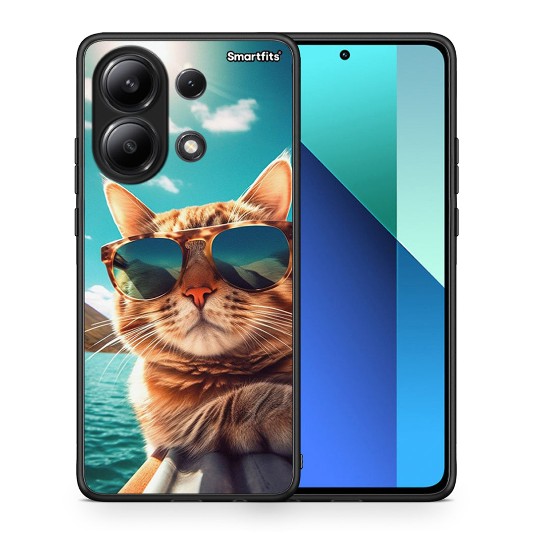 Θήκη Xiaomi Redmi Note 13 4G Summer Cat από τη Smartfits με σχέδιο στο πίσω μέρος και μαύρο περίβλημα | Xiaomi Redmi Note 13 4G Summer Cat case with colorful back and black bezels