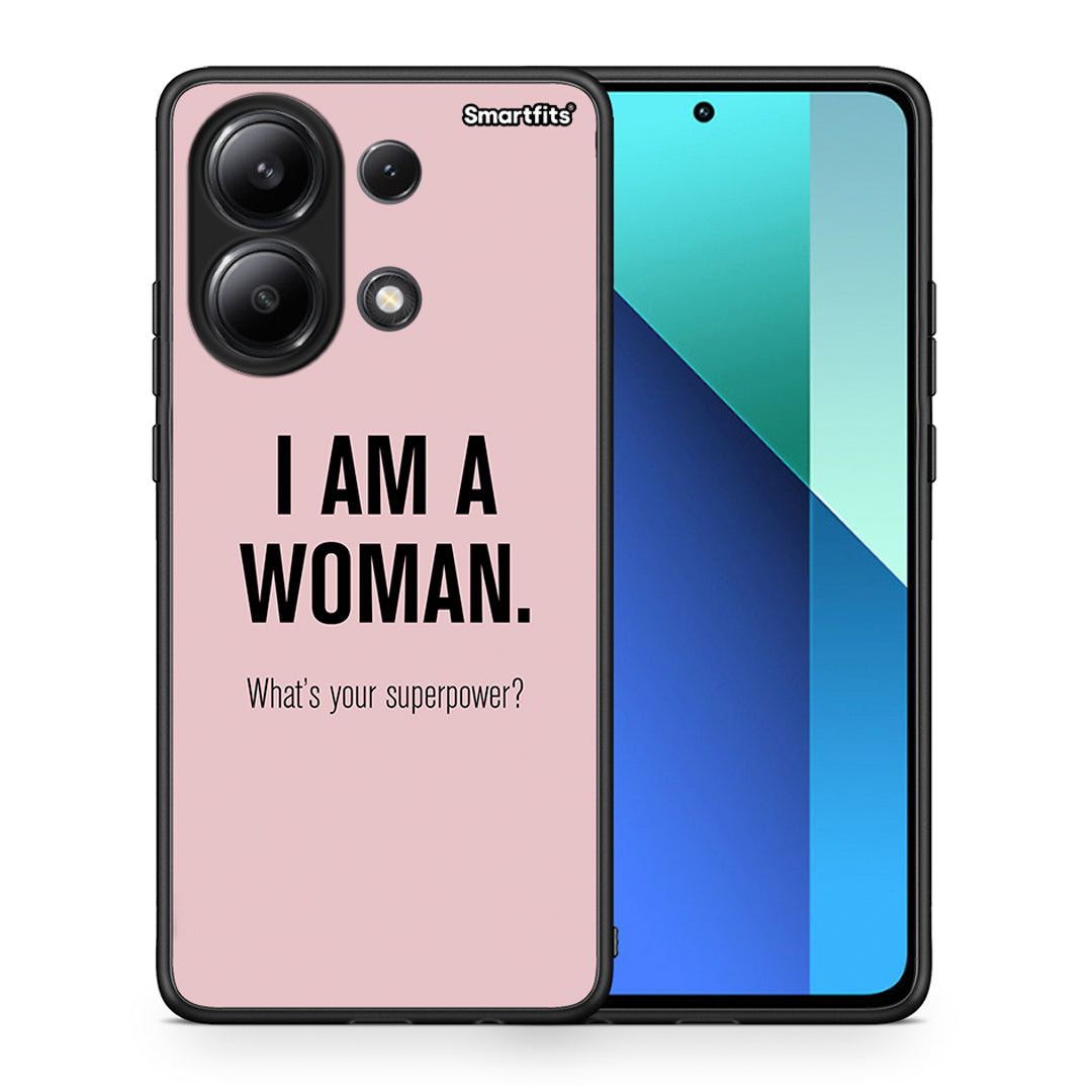 Θήκη Xiaomi Redmi Note 13 4G Superpower Woman από τη Smartfits με σχέδιο στο πίσω μέρος και μαύρο περίβλημα | Xiaomi Redmi Note 13 4G Superpower Woman case with colorful back and black bezels