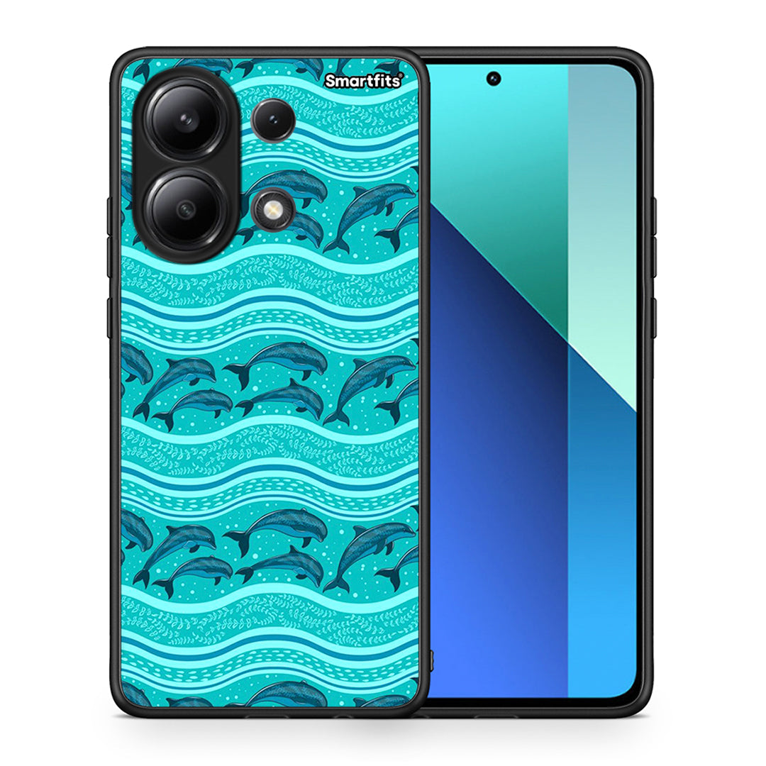 Θήκη Xiaomi Redmi Note 13 4G Swimming Dolphins από τη Smartfits με σχέδιο στο πίσω μέρος και μαύρο περίβλημα | Xiaomi Redmi Note 13 4G Swimming Dolphins case with colorful back and black bezels