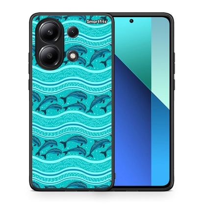 Θήκη Xiaomi Redmi Note 13 4G Swimming Dolphins από τη Smartfits με σχέδιο στο πίσω μέρος και μαύρο περίβλημα | Xiaomi Redmi Note 13 4G Swimming Dolphins case with colorful back and black bezels