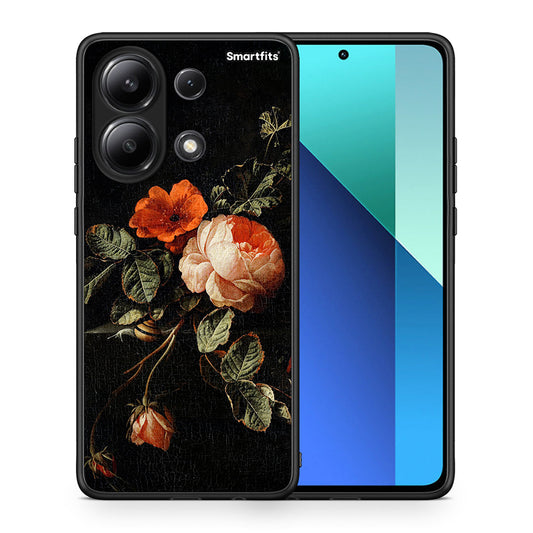 Θήκη Xiaomi Redmi Note 13 4G Vintage Roses από τη Smartfits με σχέδιο στο πίσω μέρος και μαύρο περίβλημα | Xiaomi Redmi Note 13 4G Vintage Roses case with colorful back and black bezels