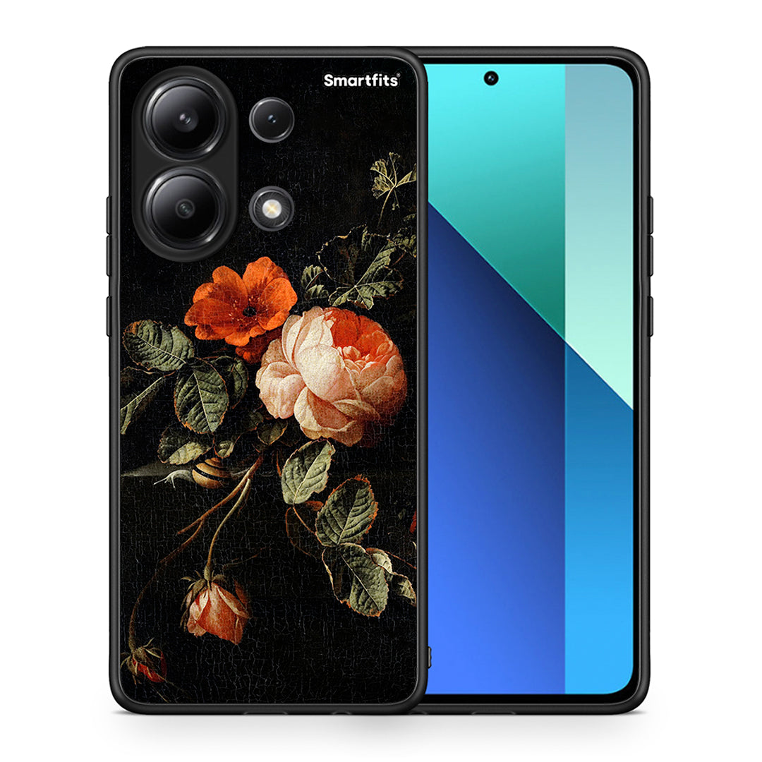 Θήκη Xiaomi Redmi Note 13 4G Vintage Roses από τη Smartfits με σχέδιο στο πίσω μέρος και μαύρο περίβλημα | Xiaomi Redmi Note 13 4G Vintage Roses case with colorful back and black bezels