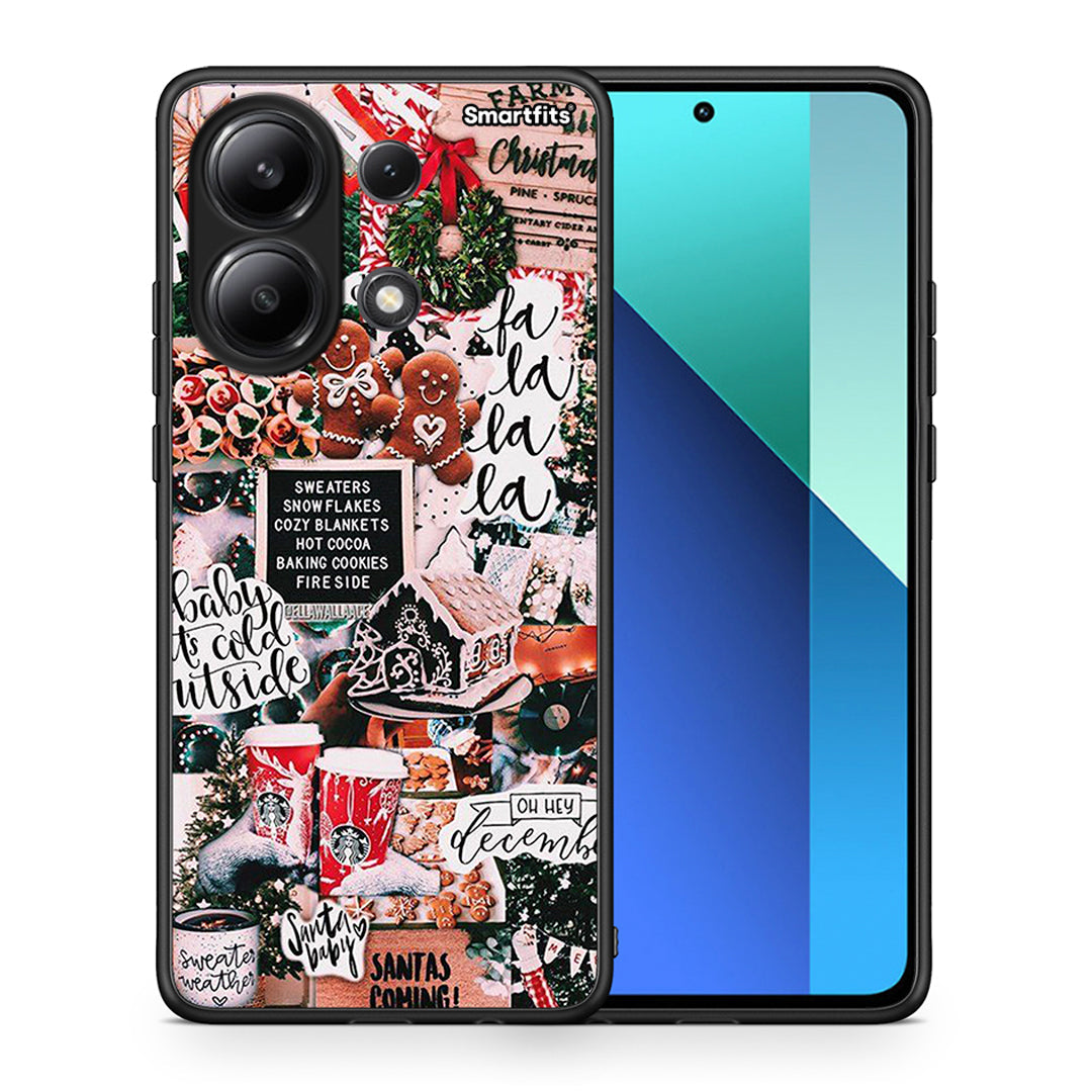 Θήκη Xiaomi Redmi Note 13 4G Xmas Habbits από τη Smartfits με σχέδιο στο πίσω μέρος και μαύρο περίβλημα | Xiaomi Redmi Note 13 4G Xmas Habbits case with colorful back and black bezels