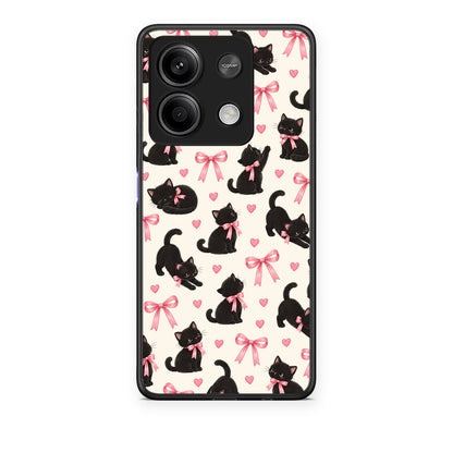 Θήκη Xiaomi Redmi Note 13 5G Black Kittens and Pink Bows on Cream Small από τη Smartfits με σχέδιο στο πίσω μέρος και μαύρο περίβλημα | Xiaomi Redmi Note 13 5G Black Kittens and Pink Bows on Cream Small case with colorful back and black bezels