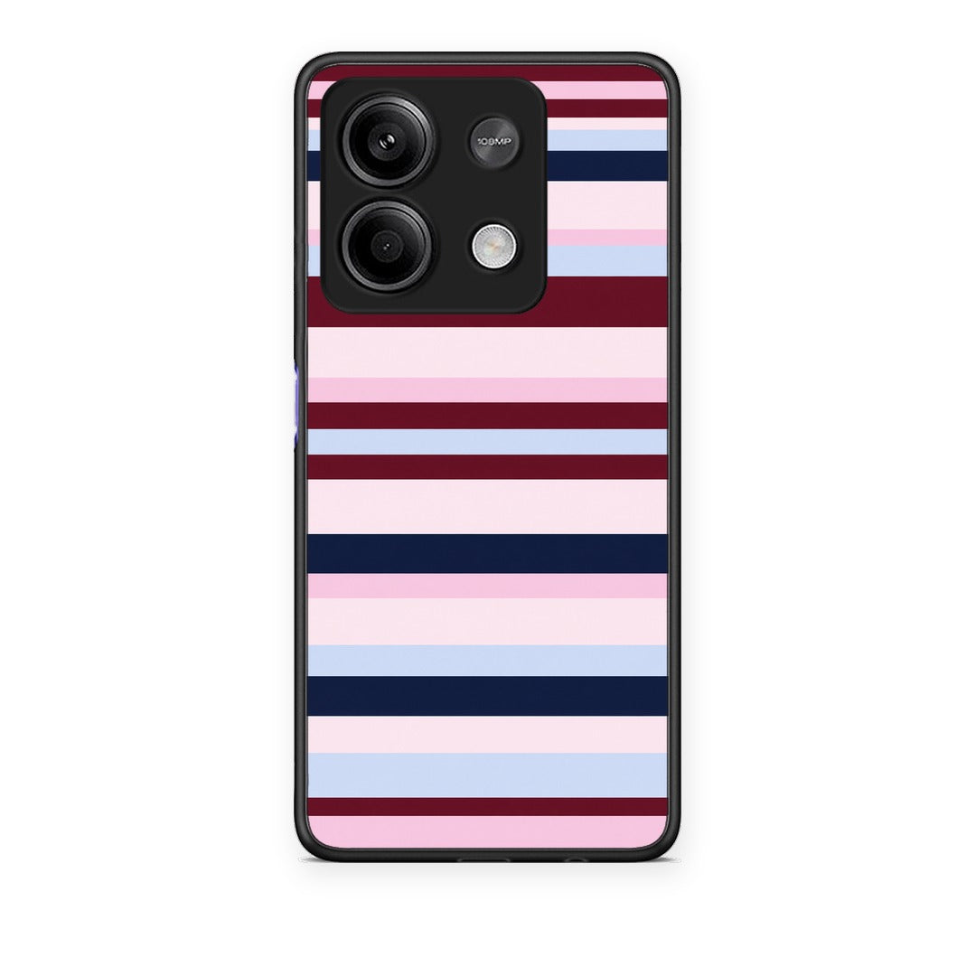 Θήκη Xiaomi Redmi Note 13 5G Burgundy Pink and Blue Horizontal Stripes από τη Smartfits με σχέδιο στο πίσω μέρος και μαύρο περίβλημα | Xiaomi Redmi Note 13 5G Burgundy Pink and Blue Horizontal Stripes case with colorful back and black bezels