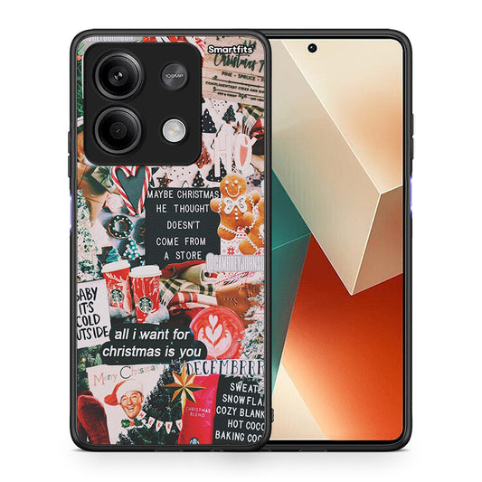 Θήκη Xiaomi Redmi Note 13 5G Christmas Happiness από τη Smartfits με σχέδιο στο πίσω μέρος και μαύρο περίβλημα | Xiaomi Redmi Note 13 5G Christmas Happiness case with colorful back and black bezels